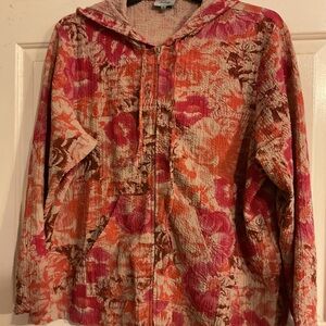 ANALOGY WOMENS HOODED JACKET FLORAL COLORS FULL ZIP 1X (54”C28”L